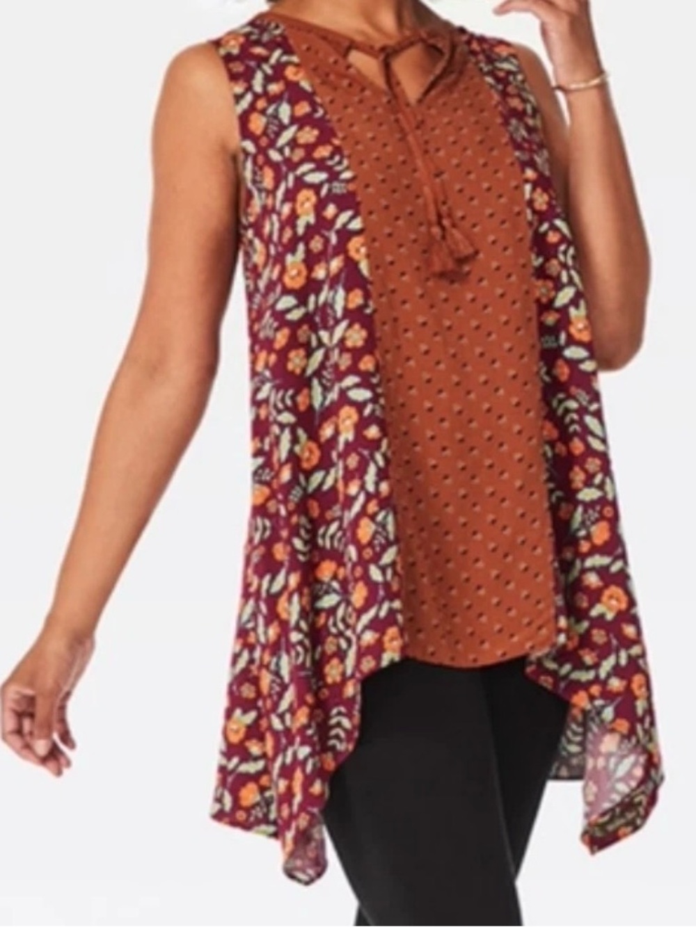 Matilda Jane Teach Me Maroon Orange Floral Tunic Lantern Tank